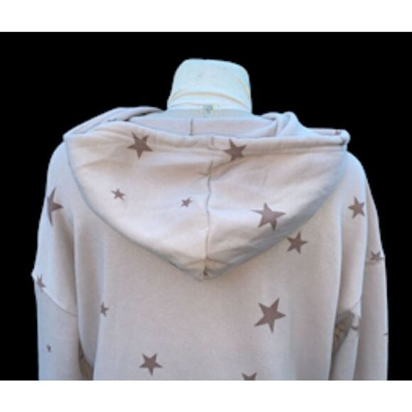 Hippie Rose Hoodie Star Kangaroo Pocket Drawstring Hood Quarter Zip Sz L Tan - Picture 6 of 14
